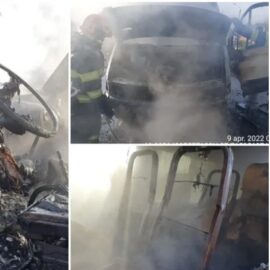 Un microbuz „Transurb” a luat foc în timp ce se se indrepta spre Delea