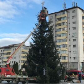 A fost montat „Bradul de Crăciun” din Piața Civica Vaslui (foto)